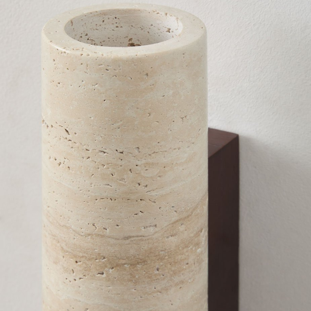 Davise Travertine and Wood Wall Sconce