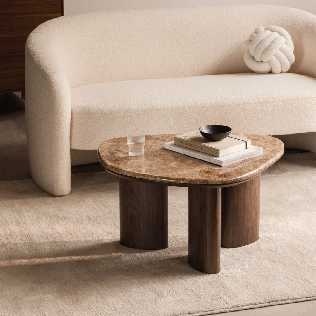 Dayana Side Table in MDF and Emperador Brown Marble