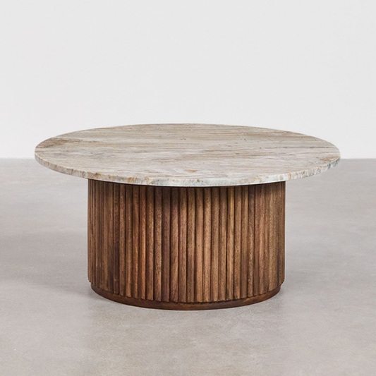 Giselda Round Coffee Table Ø90 cm - Marble & Mango Wood
