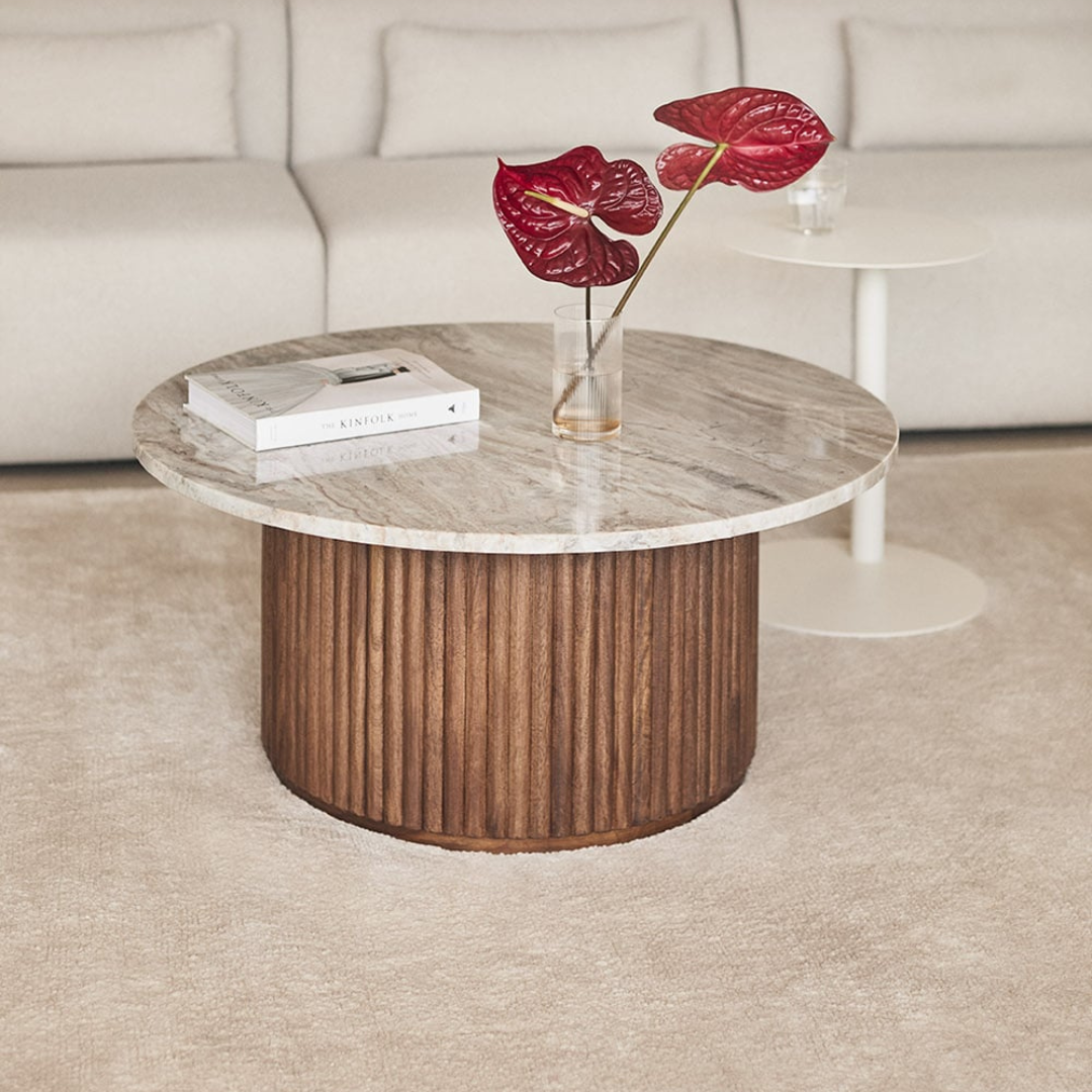 Giselda Round Coffee Table Ø90 cm - Marble & Mango Wood