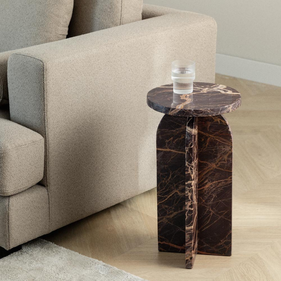 Graham Round Side Table Ø30 cm in Cherry Gold Red Marble