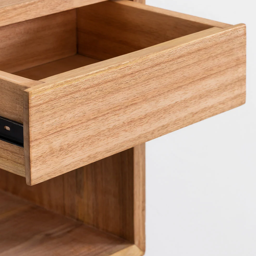 Gyda Floating Nightstand in Mindi Wood – 40x30 cm