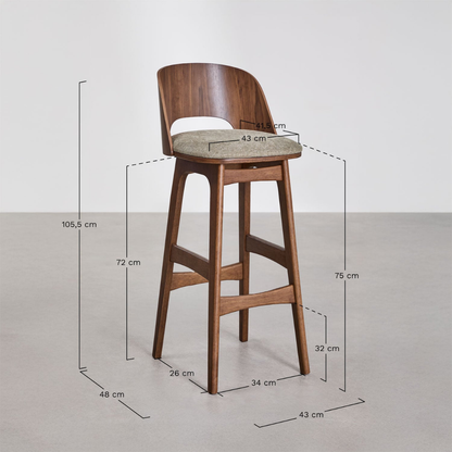 Juna High Stool in Wood and Upholstery with Backrest