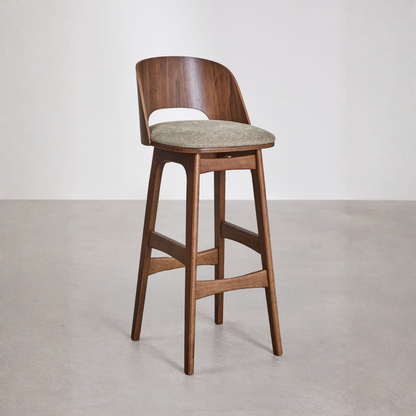 Juna High Stool in Wood and Upholstery with Backrest