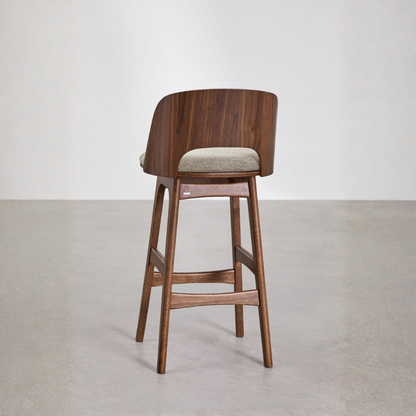 Juna High Stool in Wood and Upholstery with Backrest