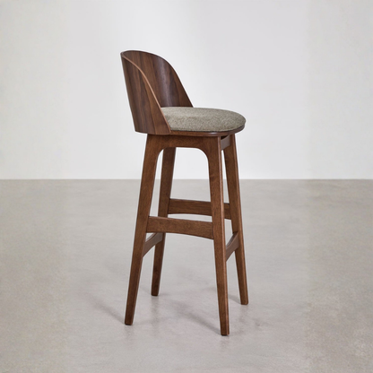 Juna High Stool in Wood and Upholstery with Backrest