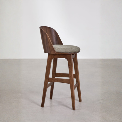 Juna High Stool in Wood and Upholstery with Backrest