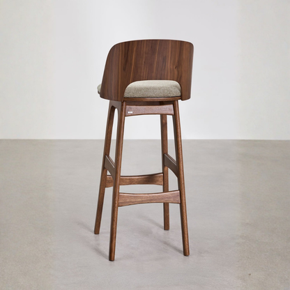 Juna High Stool in Wood and Upholstery with Backrest