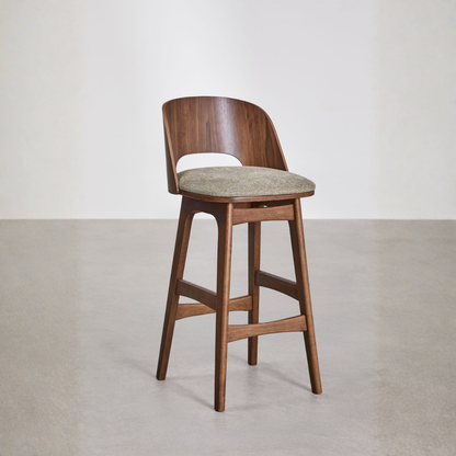 Juna High Stool in Wood and Upholstery with Backrest