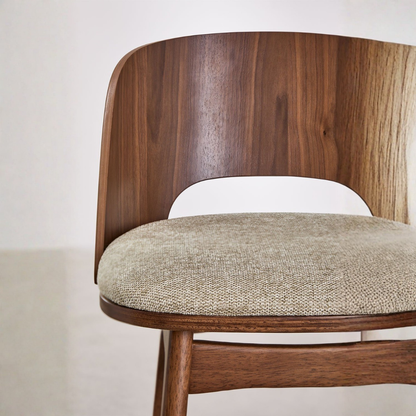 Juna High Stool in Wood and Upholstery with Backrest