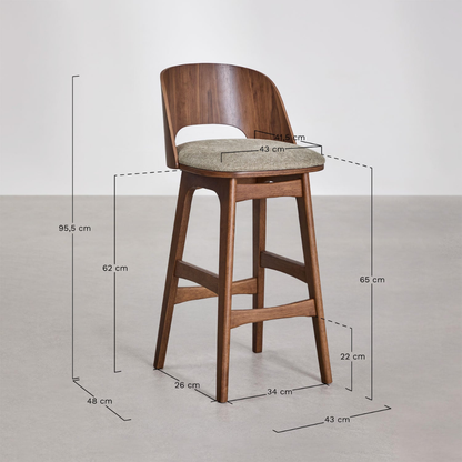 Juna High Stool in Wood and Upholstery with Backrest