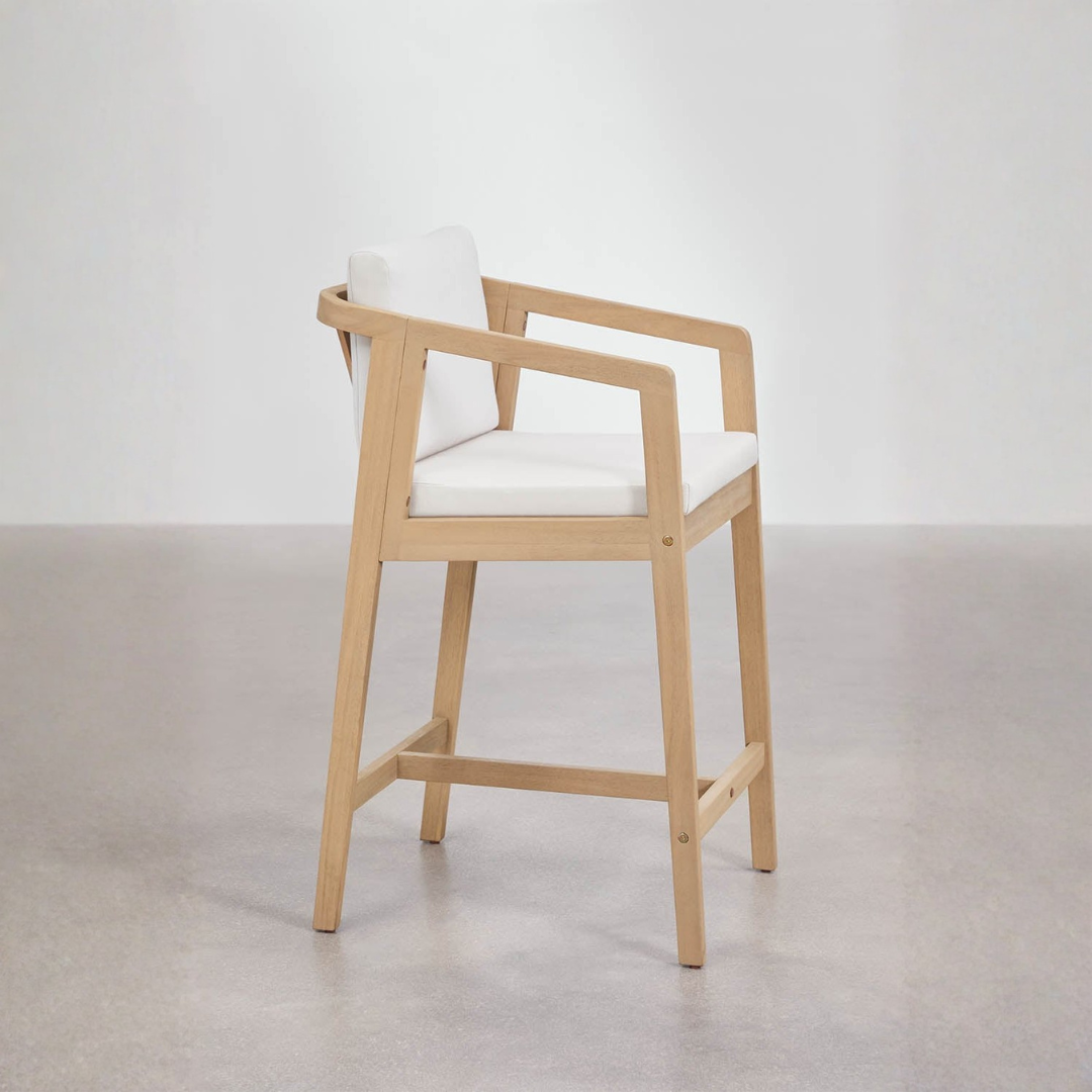 Kaela High Stool in Acacia Wood with Cushioned Seat