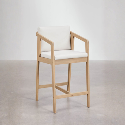 Kaela High Stool in Acacia Wood with Cushioned Seat