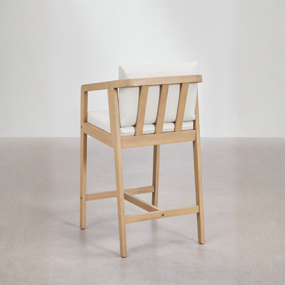 Kaela High Stool in Acacia Wood with Cushioned Seat