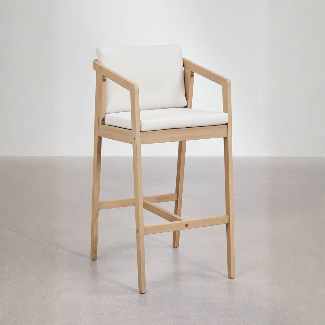Kaela High Stool in Acacia Wood with Cushioned Seat