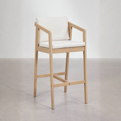 Kaela High Stool in Acacia Wood with Cushioned Seat