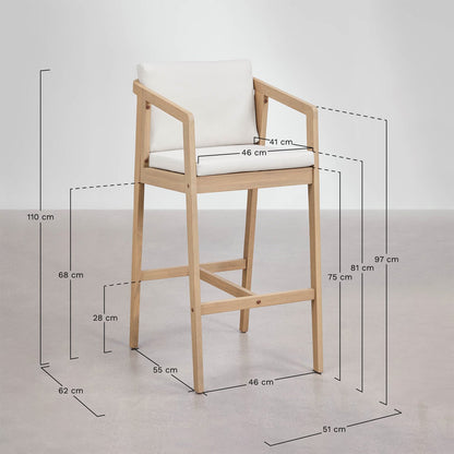 Kaela High Stool in Acacia Wood with Cushioned Seat