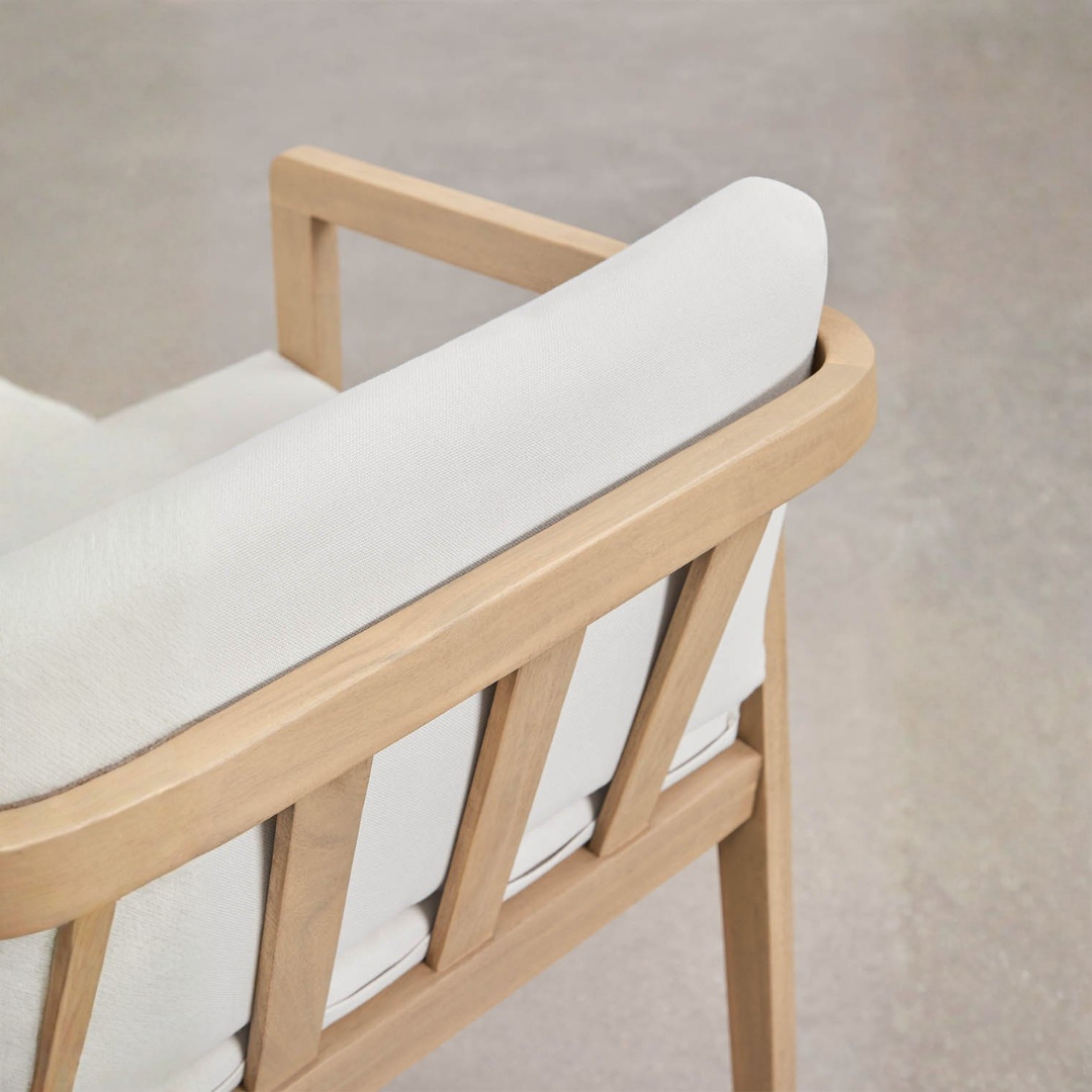 Kaela High Stool in Acacia Wood with Cushioned Seat