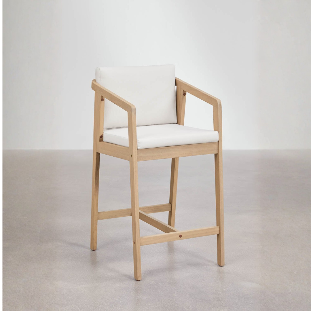 Kaela High Stool in Acacia Wood with Cushioned Seat