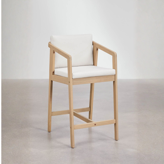 Kaela High Stool in Acacia Wood with Cushioned Seat