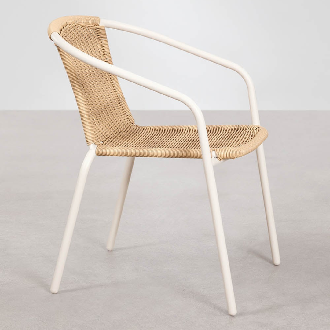 Kalymana Stackable Dining Chair with Armrests - Steel & Synthetic Wicker