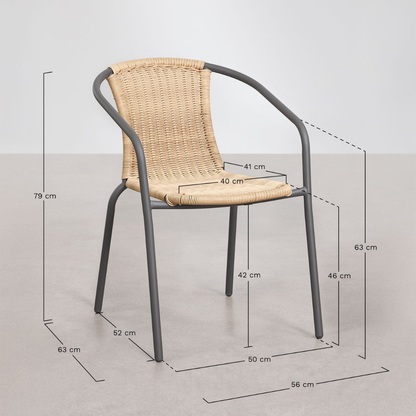 Kalymana Stackable Dining Chair with Armrests - Steel & Synthetic Wicker