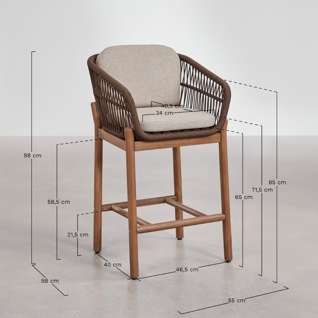 Karvia High Stool in Acacia Wood & Braided Rope