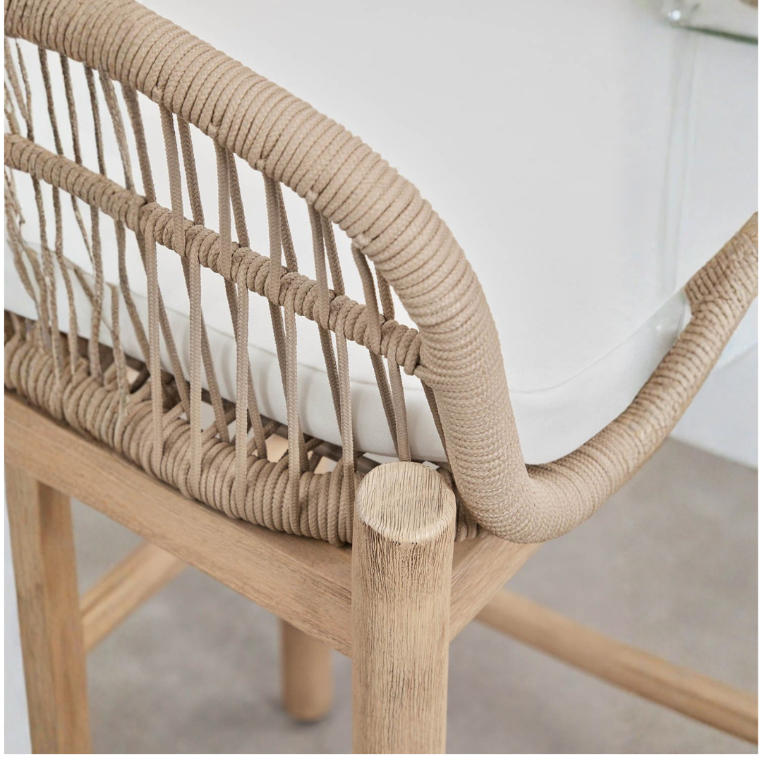 Karvia High Stool in Acacia Wood & Braided Rope