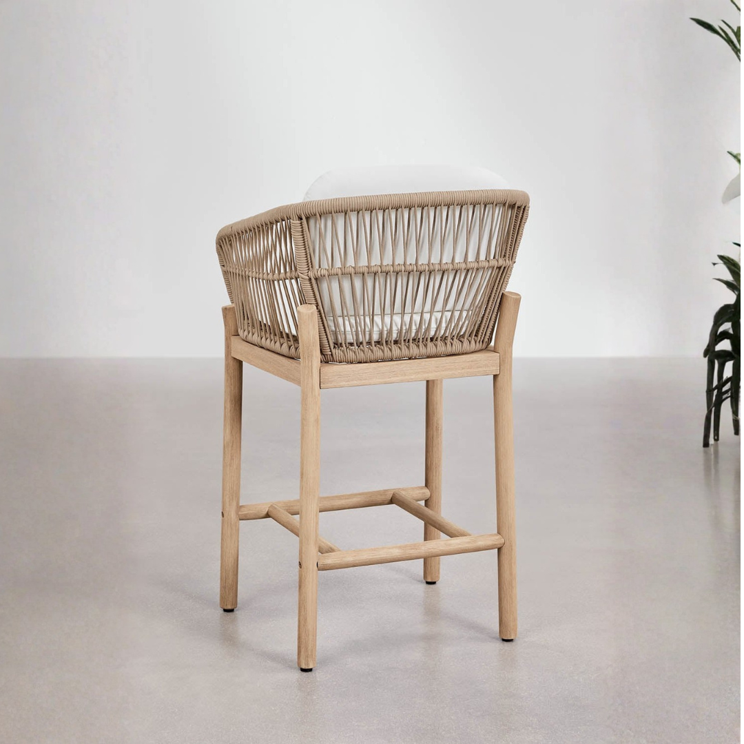Karvia High Stool in Acacia Wood & Braided Rope