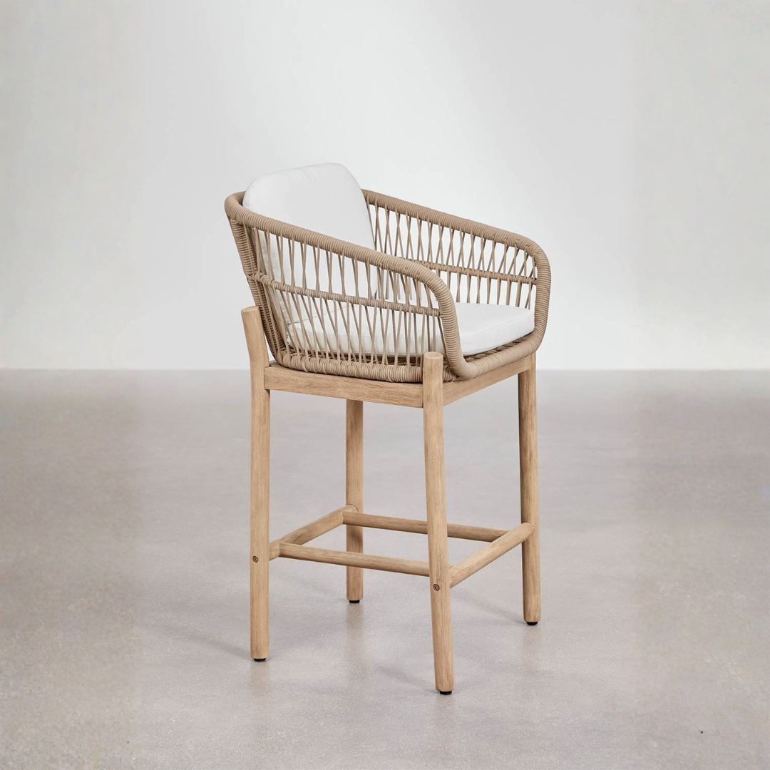 Karvia High Stool in Acacia Wood & Braided Rope