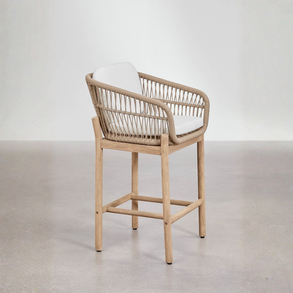 Karvia High Stool in Acacia Wood & Braided Rope