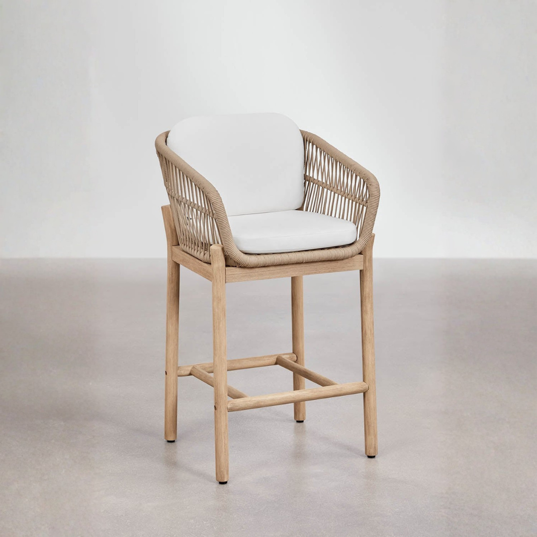 Karvia High Stool in Acacia Wood & Braided Rope