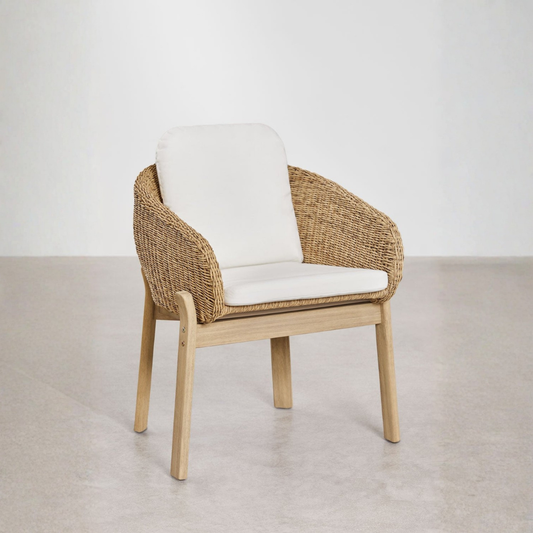 Leilan 4-Piece Garden Chair Set with Armrests in Acacia Wood & Rattan