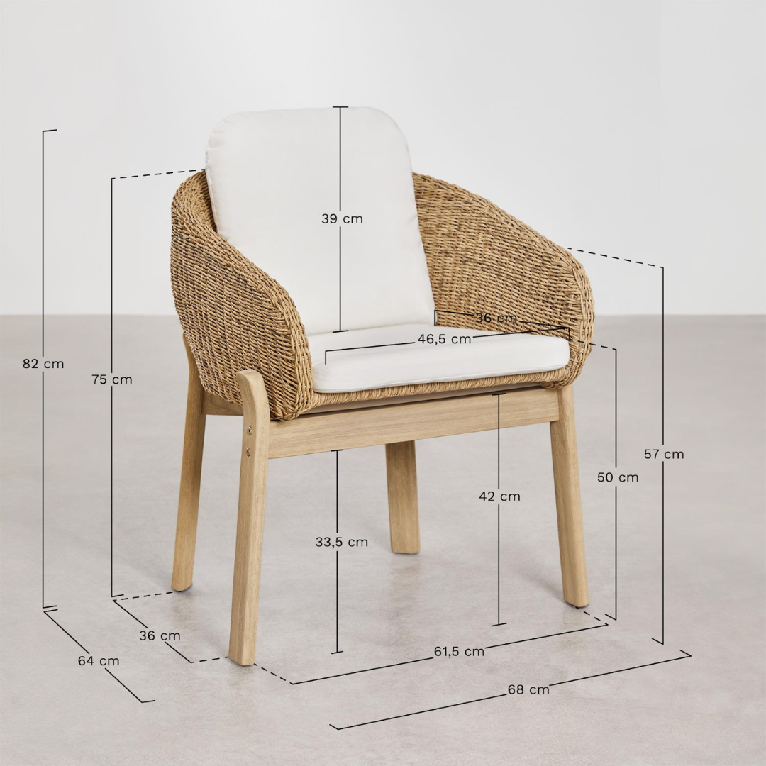 Leilan 4-Piece Garden Chair Set with Armrests in Acacia Wood & Rattan