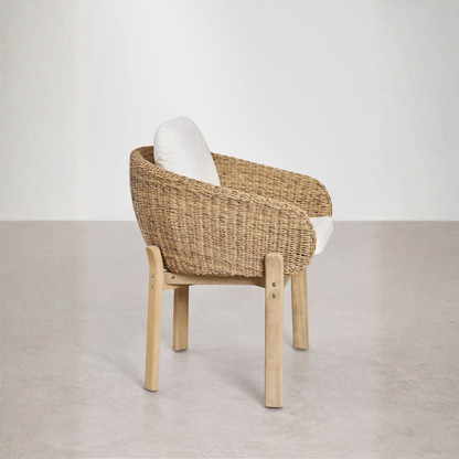 Leilan 4-Piece Garden Chair Set with Armrests in Acacia Wood & Rattan