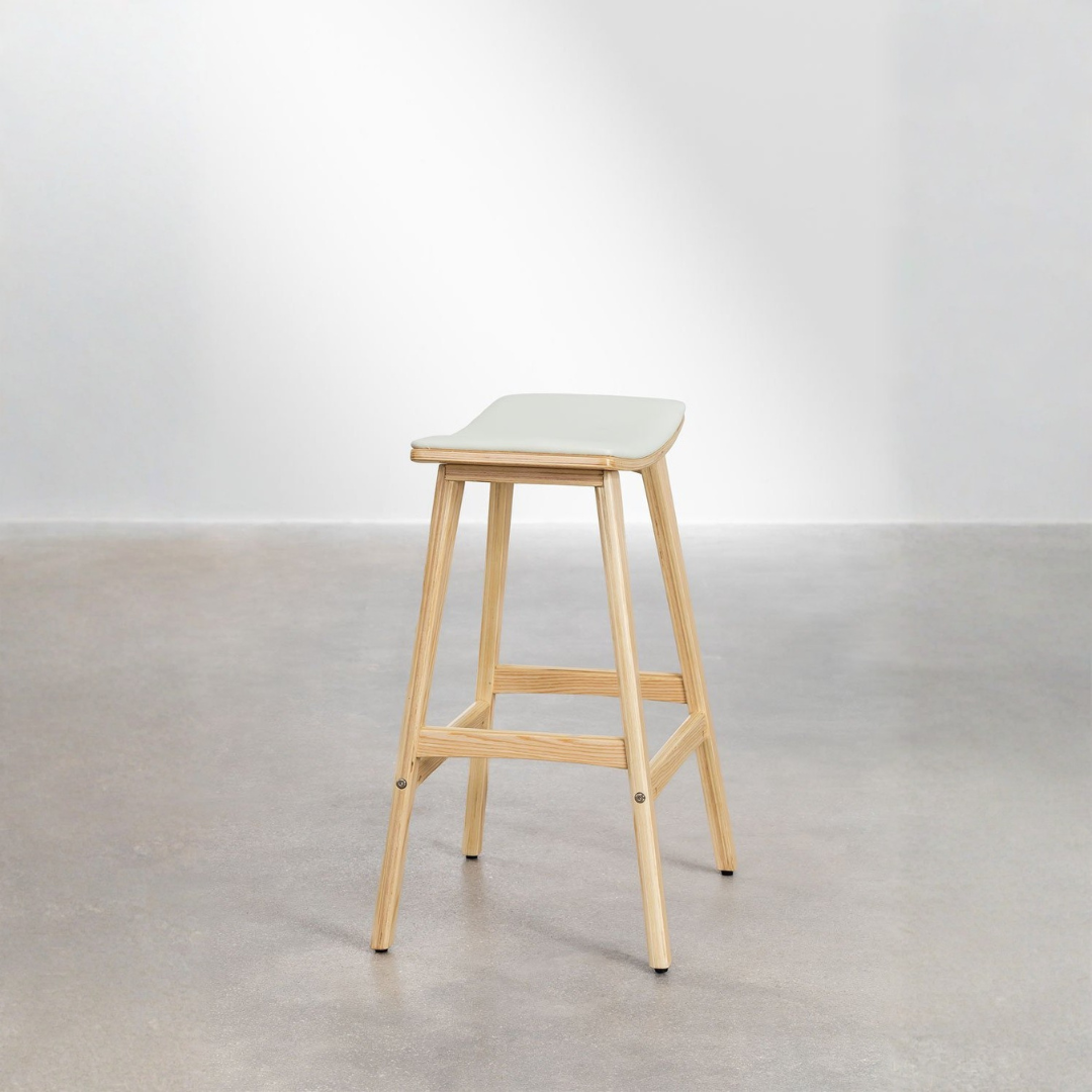 Lorete 65cm High Stool in Wood & Faux Leather