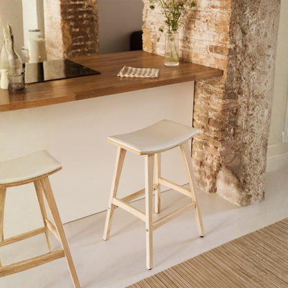 Lorete 65cm High Stool in Wood & Faux Leather