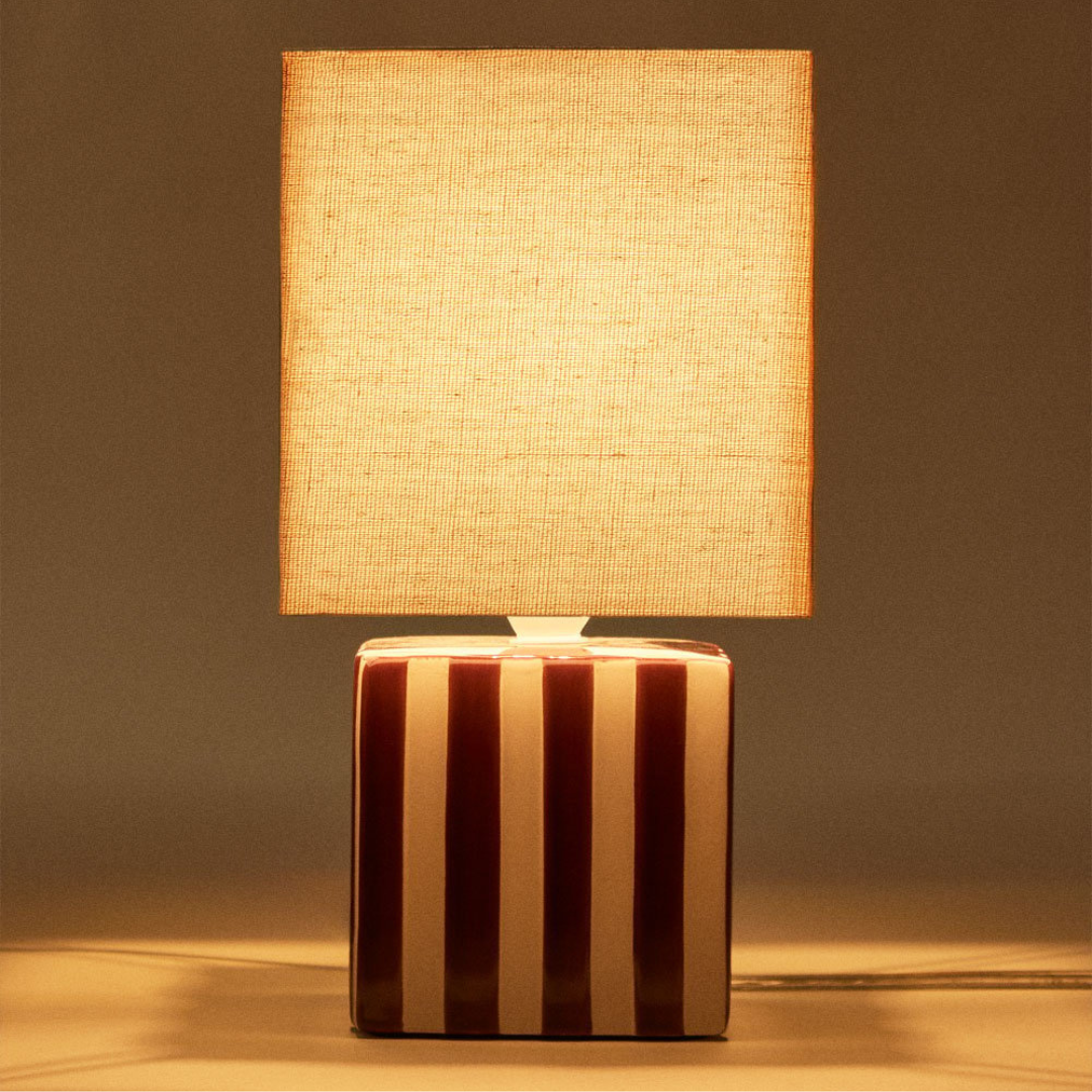Lylio Ceramic and Linen Table Lamp with Vertical Stripes