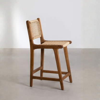 Malmo 65cm Teak Wood High Stool with Synthetic Fiber Seat