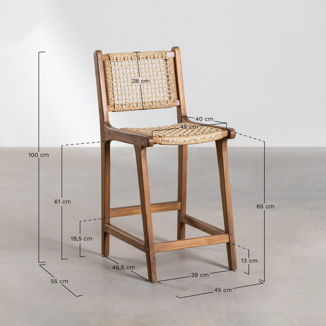 Malmo 65cm Teak Wood High Stool with Synthetic Fiber Seat