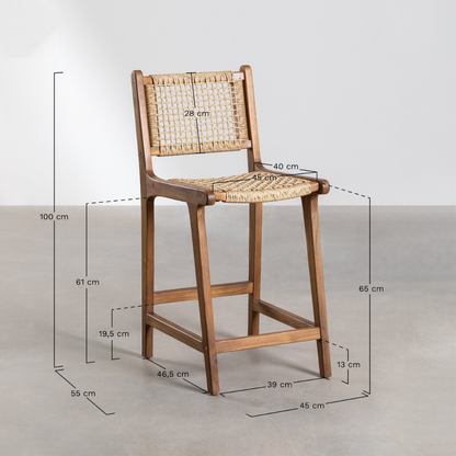 Malmo 65cm Teak Wood High Stool with Synthetic Fiber Seat