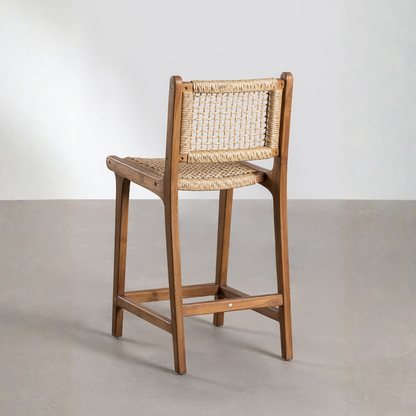 Malmo 65cm Teak Wood High Stool with Synthetic Fiber Seat