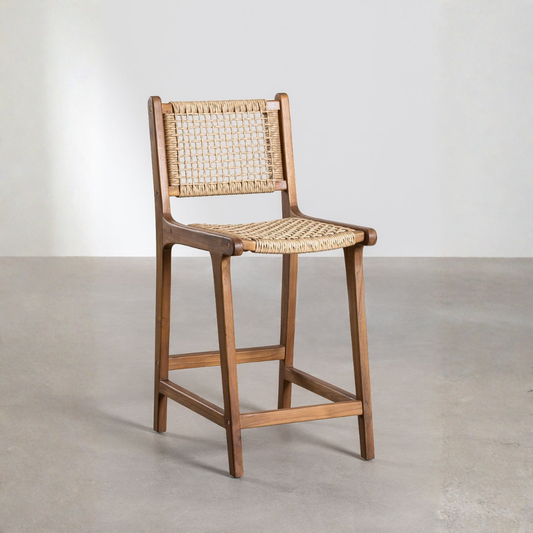 Malmo 65cm Teak Wood High Stool with Synthetic Fiber Seat