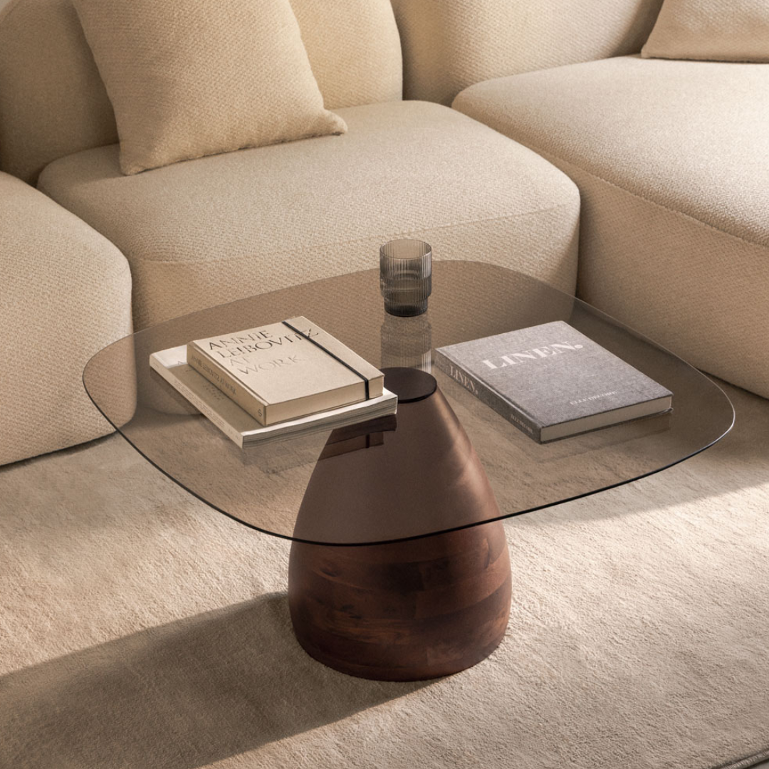 Mariana Square Coffee Table 80x80 cm in Tempered Glass & Mango Wood