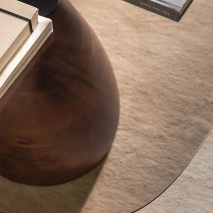 Mariana Square Coffee Table 80x80 cm in Tempered Glass & Mango Wood