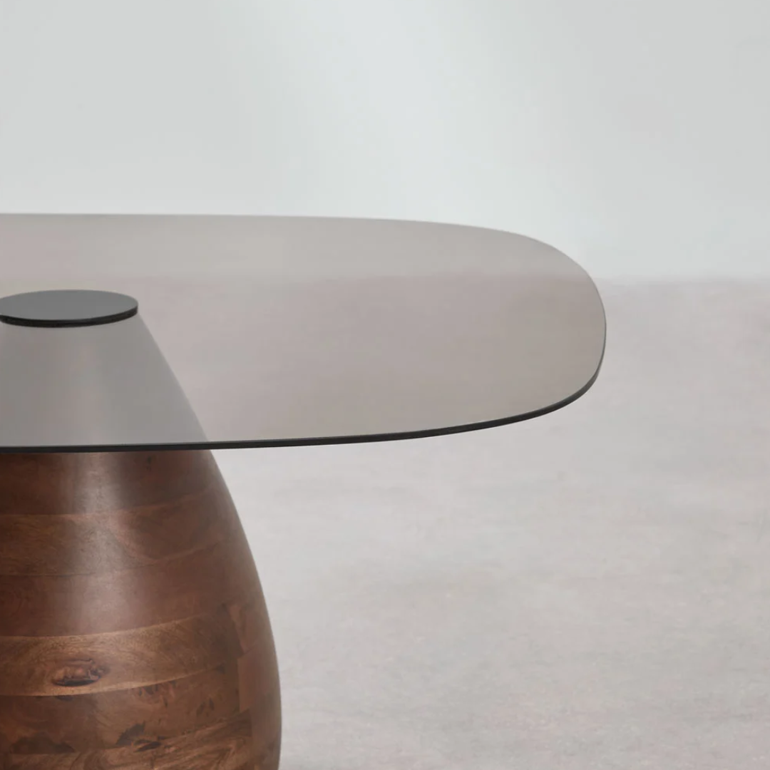 Mariana Square Coffee Table 80x80 cm in Tempered Glass & Mango Wood