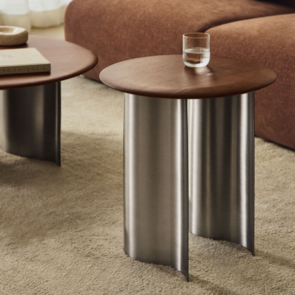 Marvion Round Side Table in Mango Wood & Stainless Steel