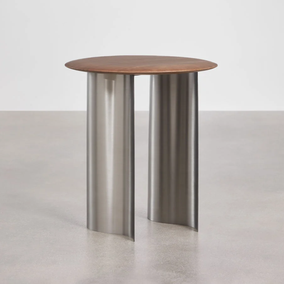 Marvion Round Side Table in Mango Wood & Stainless Steel