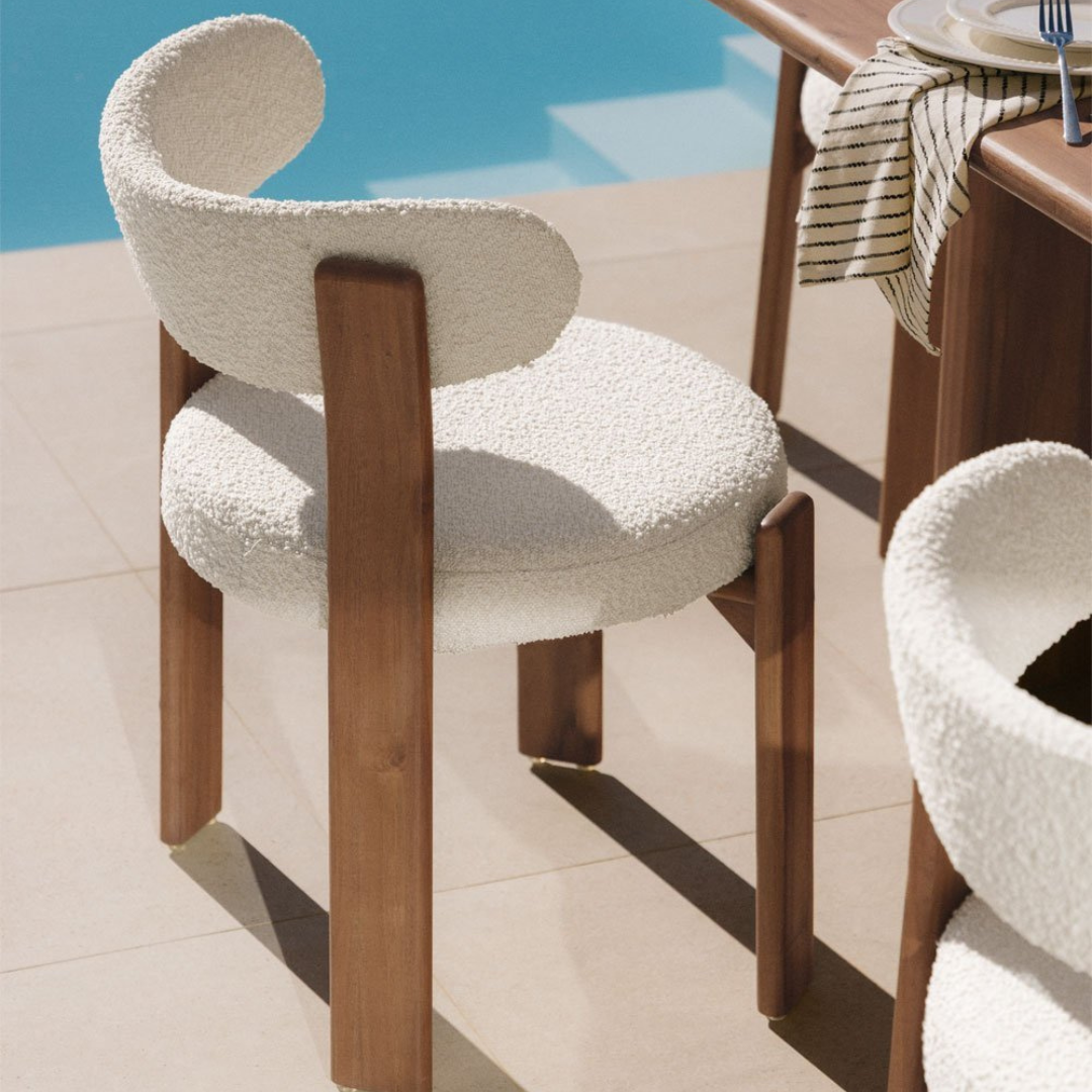 Milos Garden Chair in Acacia Wood & Bouclé Fabric