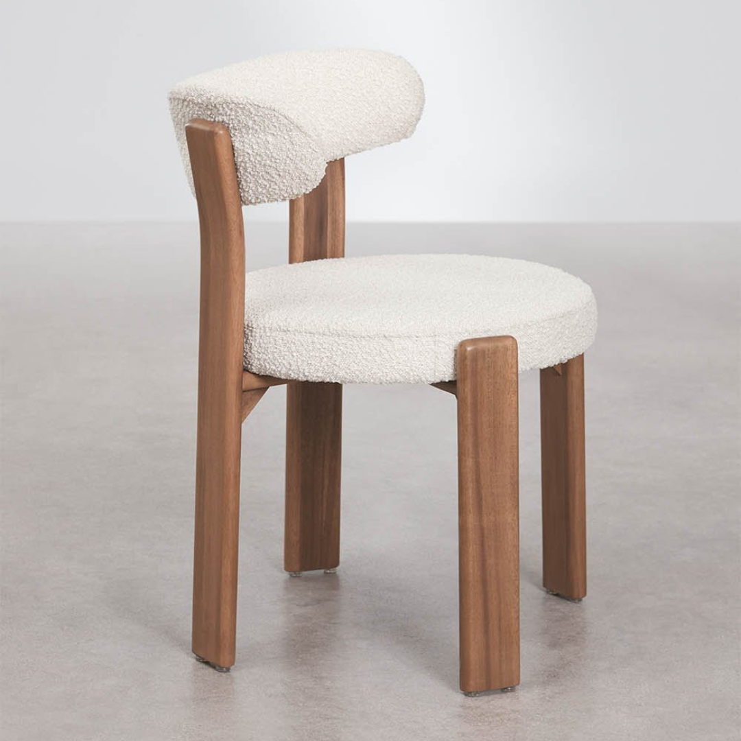 Milos Garden Chair in Acacia Wood & Bouclé Fabric